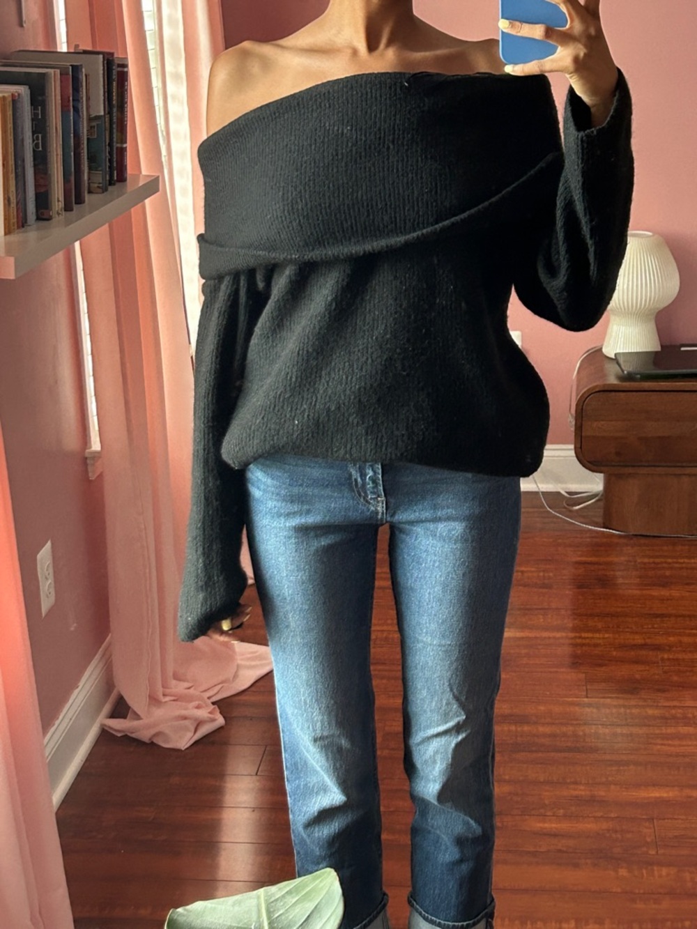 H&M Black Off-the-Shoulder Knit Sweater